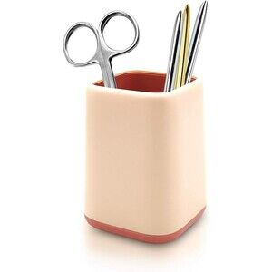 Pen Holder, Two-Tone Cute Pencil Cup Makeup Brush Holder, Durable - Beige Brown
